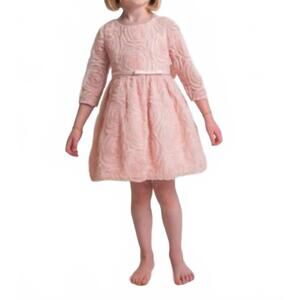 NEW SWEET KIDS three quarter sleeve rosette mesh satin dress in pink